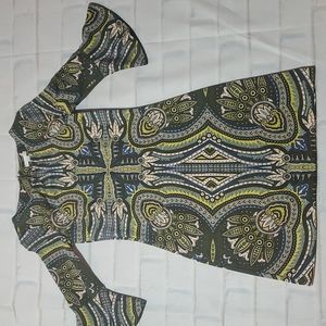 New York & Company size Small bell sleeve green print dress